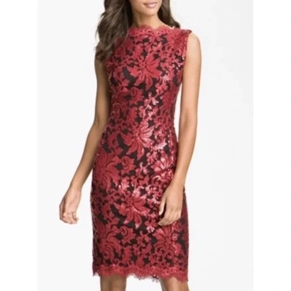 knee length dresses for ladies Tadashi Shoji BOS24911L Long 3D Applique Formal Evening Dress main image 0